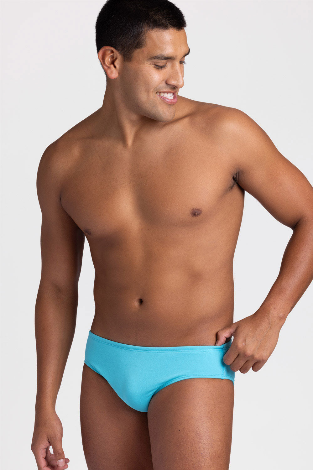 Front view of BROLYN Hawaii Blue, men's swim brief by JOLYN Australia