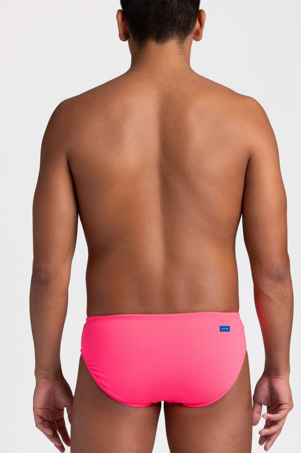 Back view of BROLYN Hot Pink, men's swim brief by JOLYN Australia