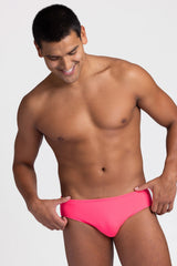 Frontal view of BROLYN Hot Pink, men's swim brief by JOLYN Australia